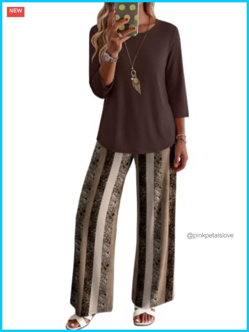 Two Piece Lounge Set 3/4 Sleeve Top & Pants with Pockets